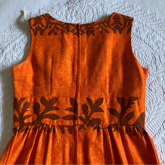 Vintage 70s Hawaiian dress BG’s fashions maxi bold orange floral print Small - Picture 14 of 16
